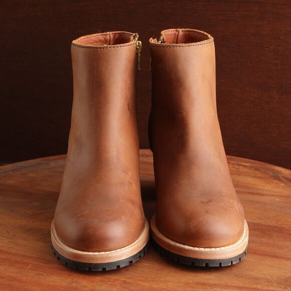 Portland Leather Patina Boots Womens Size 9 Brown Leather Ankle Side Zip Heeled - Picture 3 of 16